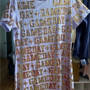 QUEEN OF SPARKLES Gold and Purple Sequin Mini Dress